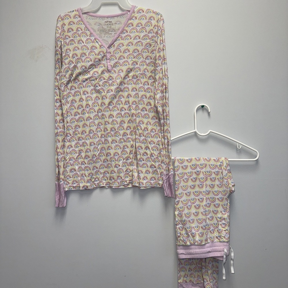 Little Sleepies S Women Bamboo Pajama Long Sleeve & Pants Pastel Rainbows Print